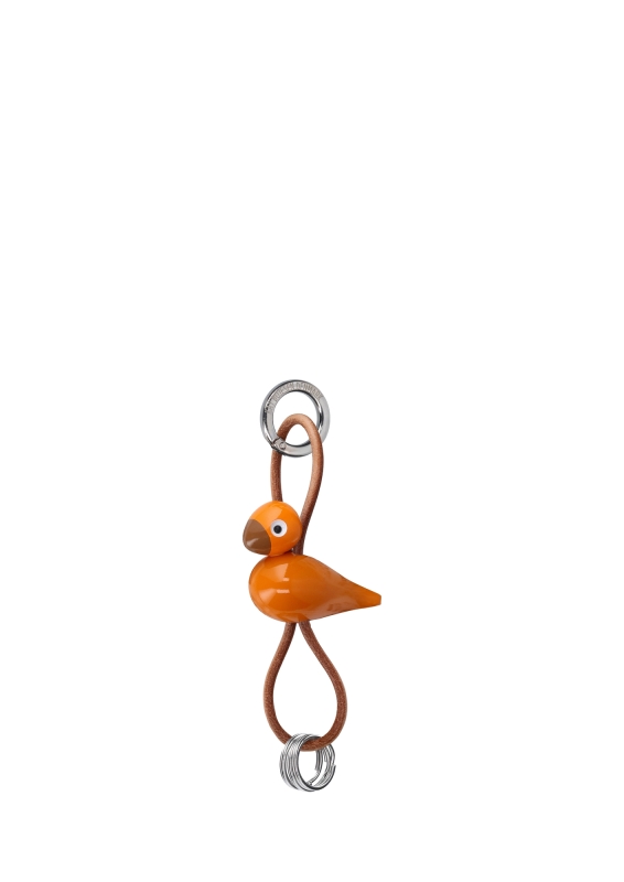 Kay Bojesen Fugl s&oslash;lvtonet metal n&oslash;glering med naturl&aelig;der orange